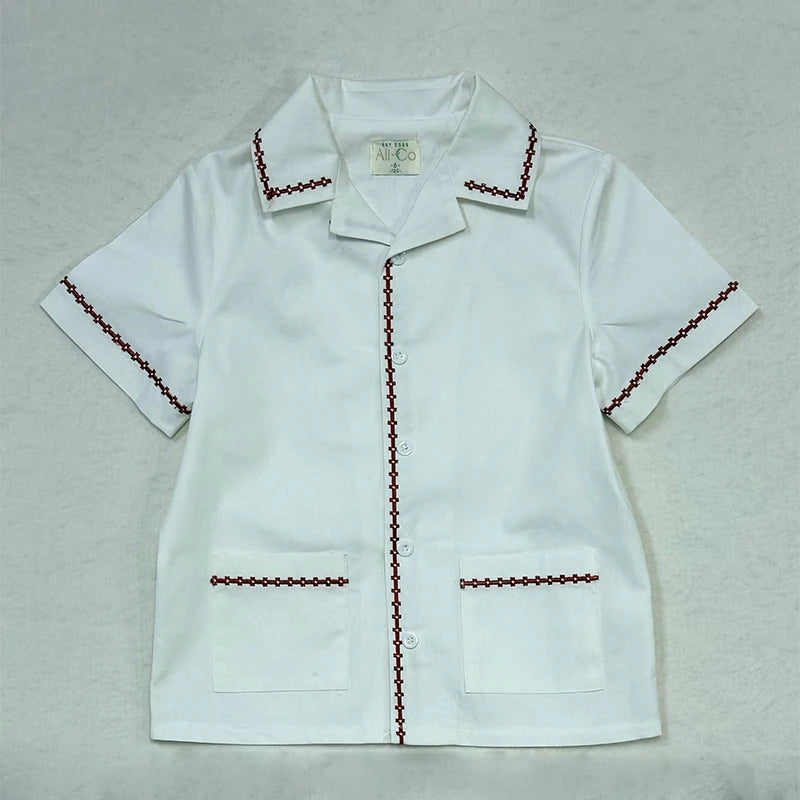 Matching Sibling Clothes with Classic Blue Trim, Shirts, Shorts, Overalls, Dresses and Cardigan Options for Baby Boys, Girls and Kids
