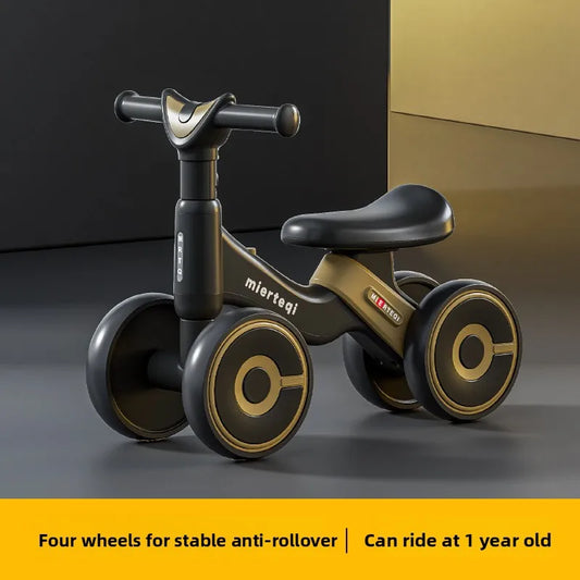 Four-Wheel Toddler Balance Bike, Sliding Ride-On Toy for Boys and Girls, Kids Riding Play in Black or Coffee for Supervised Playtime