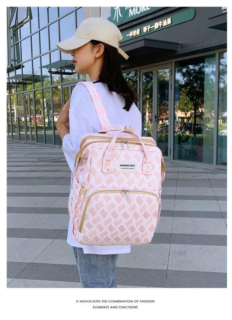 Convertible Diaper Bag Backpack with Fold-Out Changing Area and Stroller Hooks, 30 x 20 x 40 cm Baby Essentials Organizer for Parents