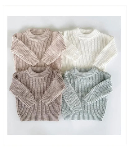 Cotton Crewneck Baby Sweater for Boys and Girls, Long Sleeve Ribbed Knit Pullover for Infants and Kids, Everyday Cool Weather Layering