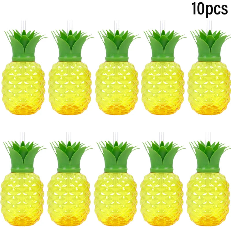 Fruit Shaped Party Cups in Pineapple, Coconut and Strawberry Designs, 6 or 10-Piece Plastic Drink Cup Sets for Luau Birthdays and Summer Celebrations