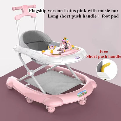 Musical Baby Walker with Spinning Toy Tray, Rear Push Handle and Foldable Frame, Three Height Positions in Pink, Green or Blue for Supervised Indoor Use