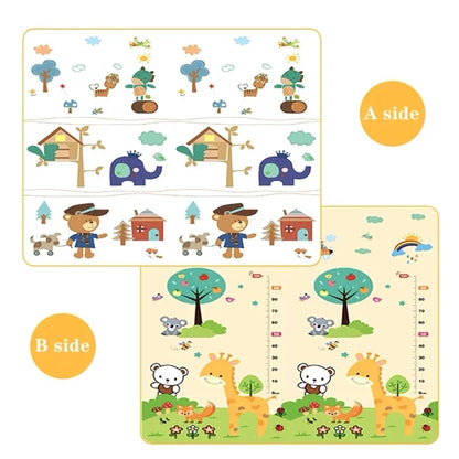 Multi-Size Baby Crawling Play Mat with Double-Sided Illustrated Patterns, Foldable XPE Floor Rug in 0.5 or 1 cm Thickness for Supervised Play