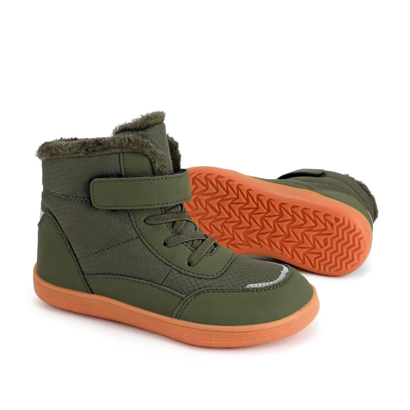 Wide Toe Winter Boots for Kids, Barefoot-Style High-Top Shoes with Cozy Lined Styling and Strap Options for Boys and Girls Cold-Weather Outfits