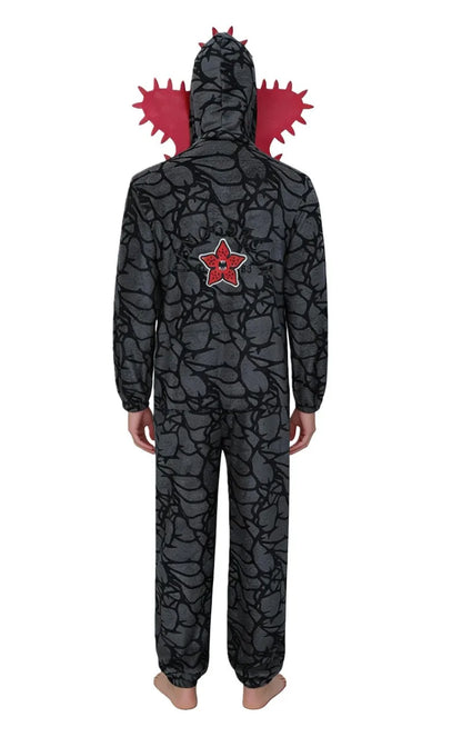 Demogorgon Costume for Kids and Adults, Black Flannel Monster Hooded Jumpsuit with Flower Face Design for Halloween Parties and Cosplay