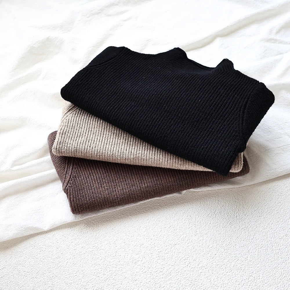 Kids Ribbed Turtleneck Sweater for Boys and Girls, Long Sleeve Knit Pullover in Beige, Brown or Black for Spring and Fall Layering, Sizes 12M-6T