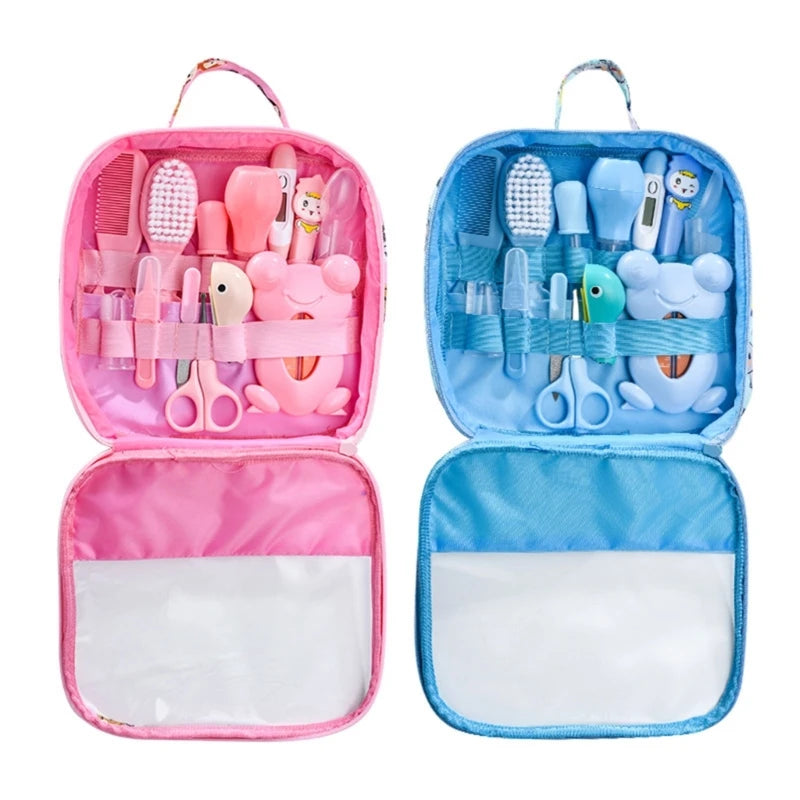 Newborn Grooming Essentials Kit with Zippered Storage Case, Baby Hair and Nail Care Tools in Blue or Pink, 8, 10 or 13-Piece Options
