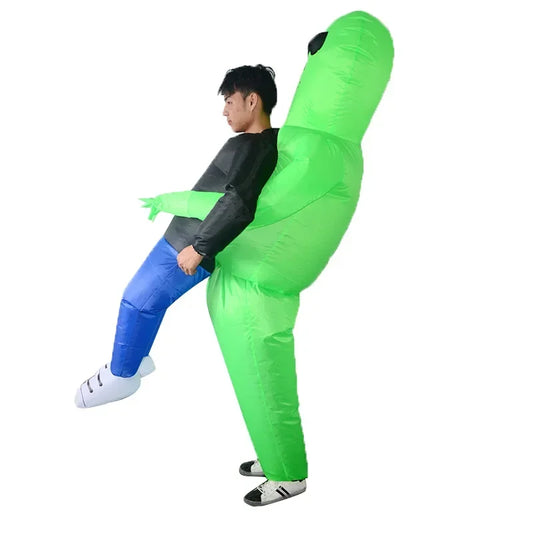 Alien Carry-Me Inflatable Suit for Kids and Adults with USB Fan and Battery Box, Green Space Creature Costume for Halloween Parties and Cosplay