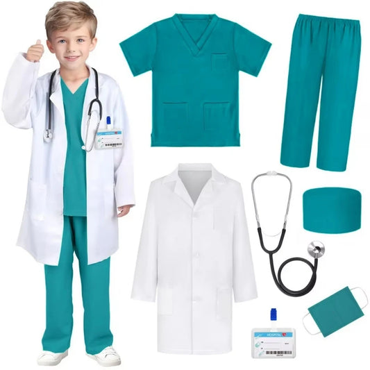 Children’s Medical Role Play Costume with White Coat Styling for Doctor and Nurse Dress-Up, Career Day, Halloween Parties and Pretend Clinic Games