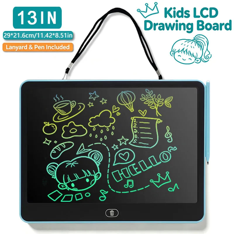 Erasable LCD Writing Board for Kids, 8, 11, 13 or 16 Inch Color Drawing Tablet with Stylus for Doodles, Handwriting and Number Practice