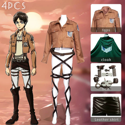 Attack on Titan Cosplay Costume with Recon Corps Jacket, Cloak and Harness Belt Options for Anime Conventions, Halloween and Character Dress-Up