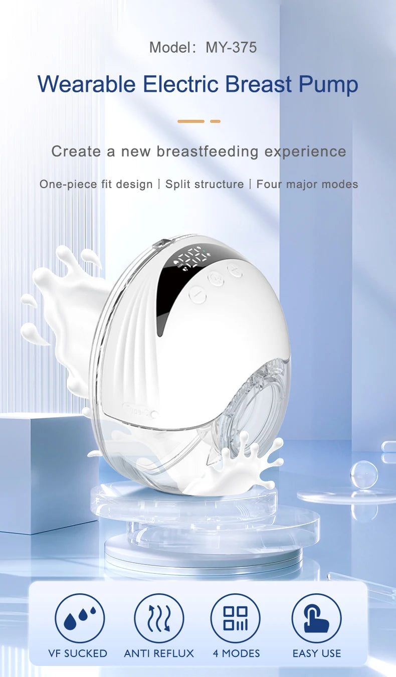 HOMEFISH Wearable Breast Pump MY-375 White 2-Piece Set with 4 Modes, 12 Adjustable Levels, 1200mAh Rechargeable Battery and Type-C Charging