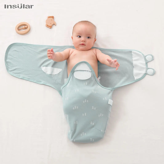 Adjustable Baby Swaddle Wrap by INSULAR, Soft Cotton Newborn Wrap with Hook-and-Loop Wings and Printed Designs for Nursery Routines and Baby Shower Gifts