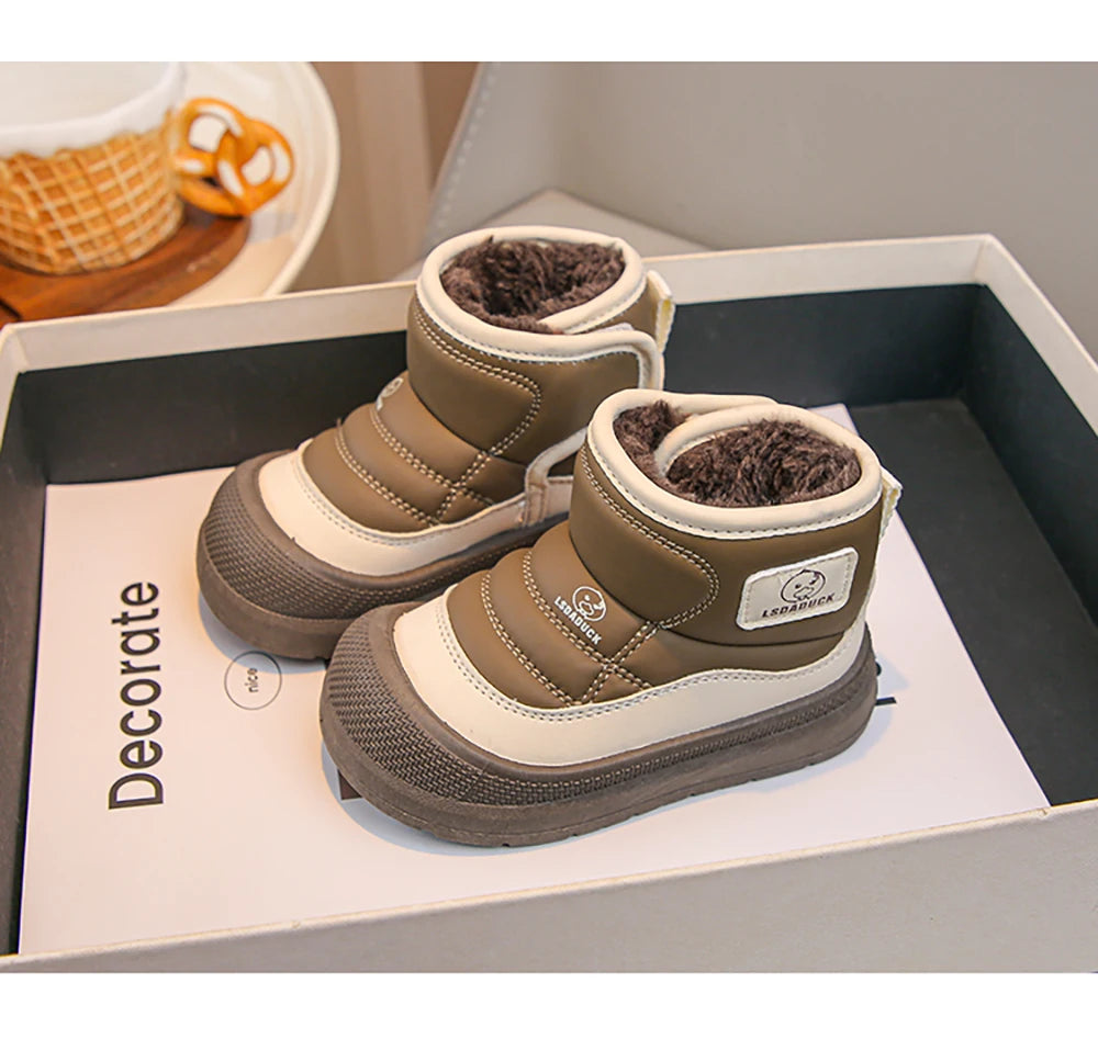 Kids Padded Snow Boots with Plush Lining, Wraparound Ankle Flaps and Chunky Soles, Boys and Girls Winter Shoes in Pink, Black or Brown