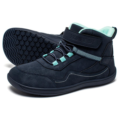 Kids Barefoot Boots with Wide Toe Box, Zero-Drop Sole and Adjustable Hook-and-Loop Strap, HOBIBEAR Artificial Leather Mid-Top Outdoor Shoes