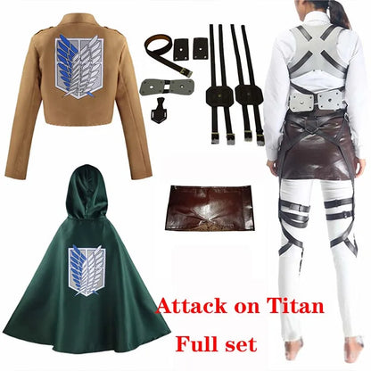 Scout Regiment Inspired Cosplay Costume Set with Jacket, Green Cloak, Skirt and Straps, Character Wig Options for Anime Events and Halloween