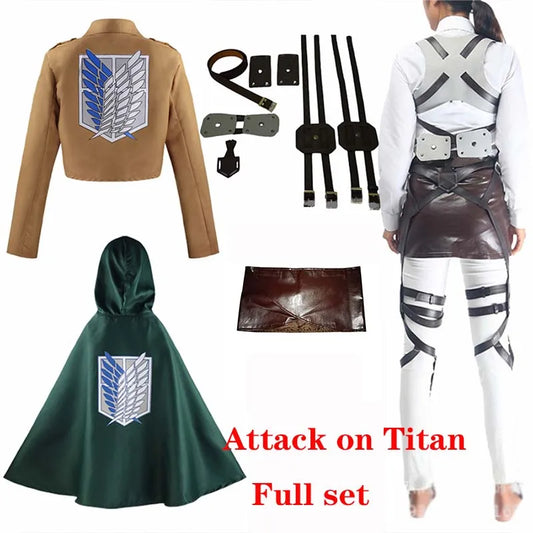Scout Regiment Inspired Cosplay Costume Set with Jacket, Green Cloak, Skirt and Straps, Character Wig Options for Anime Events and Halloween