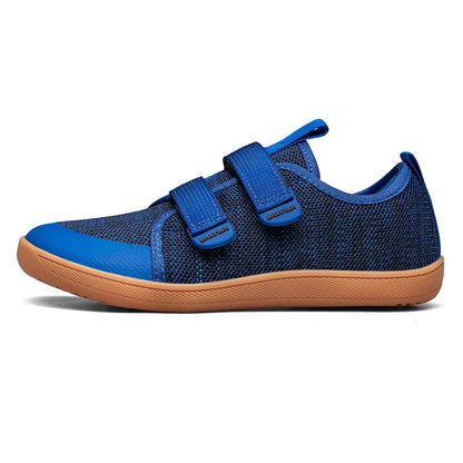 Kids Barefoot-Style Mesh Sneakers with Wide Toe and Double-Strap Fastening, Breathable Knitted Casual Walking Shoes in Gray, Black or Blue for Boys and Girls