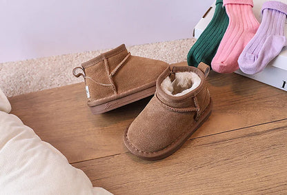 Toddler Plush Winter Booties with Contrast Stitching and Rear Pull Tabs, Camel, Black or Army Green Short Boots for Boys and Girls, Sizes 18-25