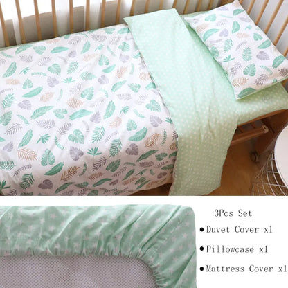 Cotton Toddler Bedding Set, 3-Piece Printed Duvet Cover and Pillowcase with Flat Sheet or Mattress Cover, Kids Room Bed Linens