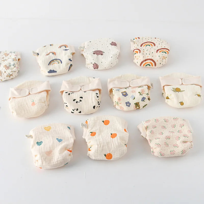 Baby Wrap Cloth Diaper with Adjustable Waist Tabs, Reusable Cotton Nappy in Animal and Rainbow Prints, Single-Piece Infant Changing Essential