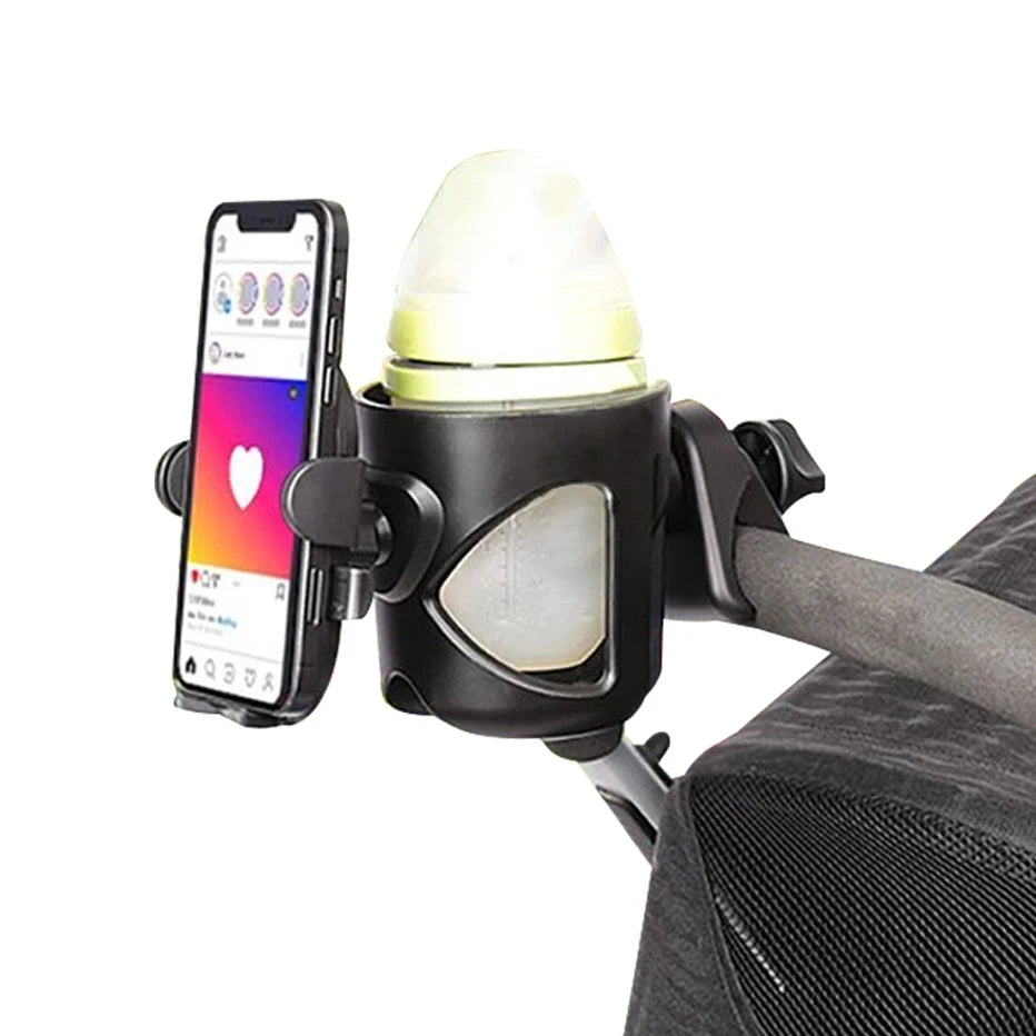Stroller Bottle and Cup Holder with Clamp Mount and Optional Phone Slot, Single-Cup or Combination Storage Accessory for Walks and Family Outings