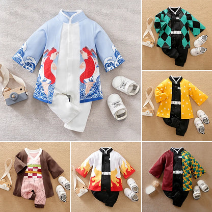 Baby Cosplay Romper with Anime-Inspired Layered Outfit Styling, Long Sleeve Cotton Infant Costume for Boys and Girls Photos and Halloween, 59-90 cm