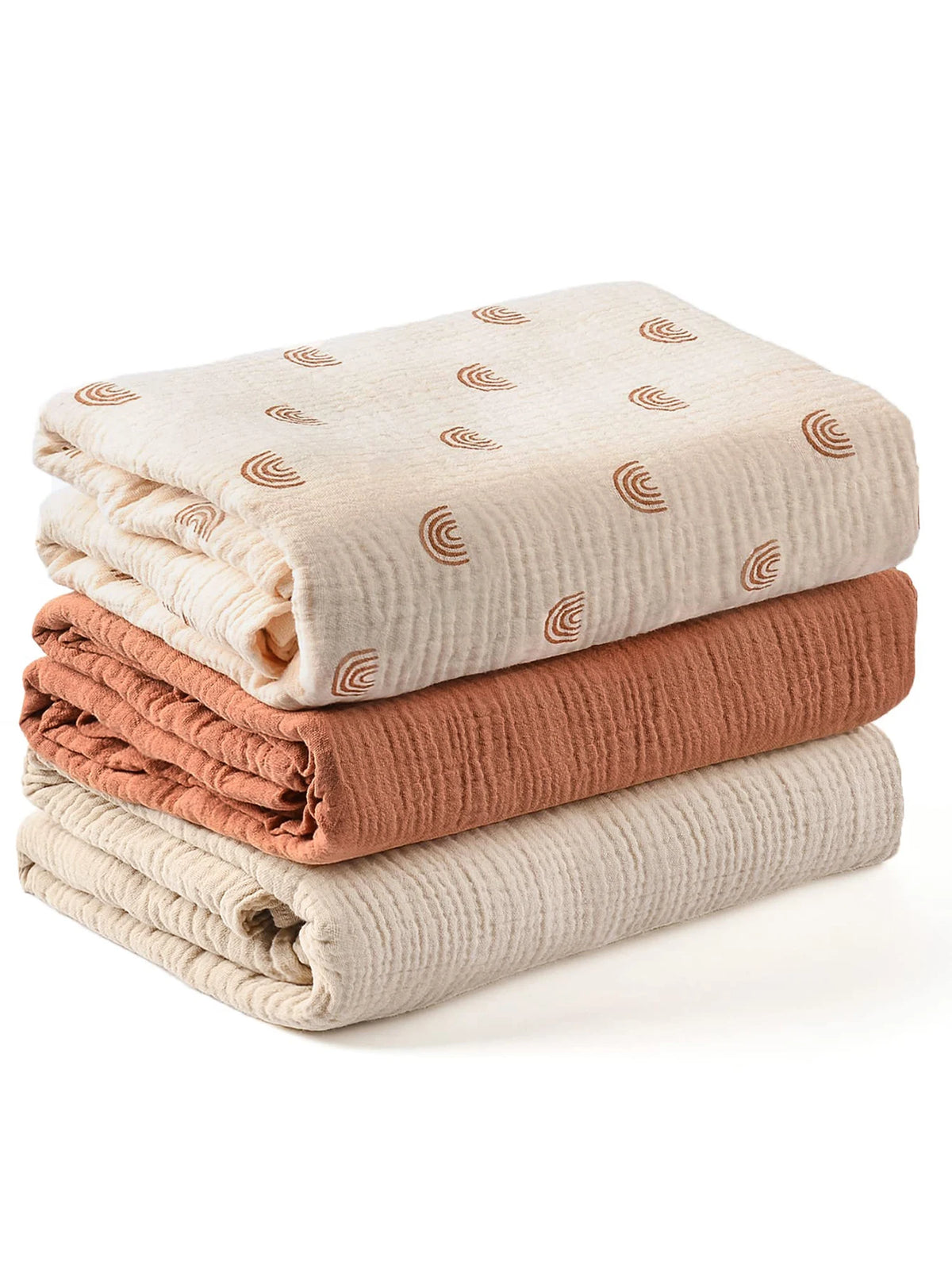 3-Piece Muslin Receiving Blanket Set for Newborn Care, Soft Breathable Baby Wraps with Printed and Solid Design Options in 120 x 100 or 80 x 65 cm