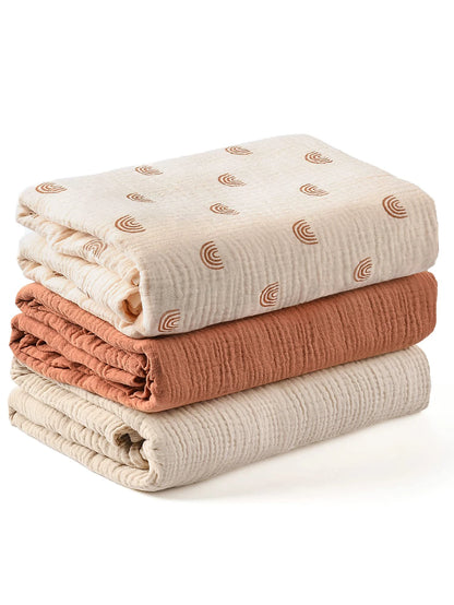3-Piece Muslin Receiving Blanket Set for Newborn Care, Soft Breathable Baby Wraps with Printed and Solid Design Options in 120 x 100 or 80 x 65 cm