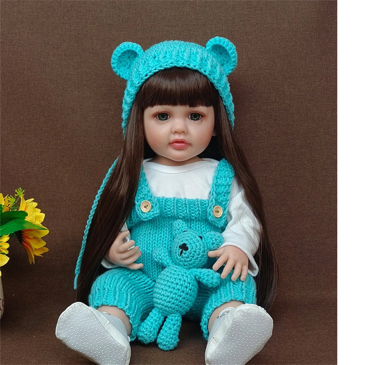 Long Hair Reborn Girl Doll with Fixed Acrylic Eyes, 20 Inch Toddler-Style Doll with Movable Limbs, Clothes, Magnetic Pacifier and Bottle
