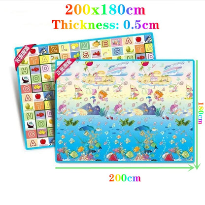 Oversized Baby Floor Play Mat 200 x 180 cm, Double-Sided Animal Print EVA Foam Crawling Rug with 4-5 mm Padding for Supervised Family Activities