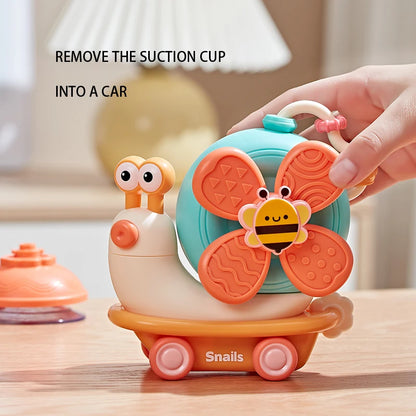 Suction Cup Snail Spinner Toy with Colorful Windmill and Wheeled Design for Supervised Sensory Play, Fine Motor Exploration and Gifting