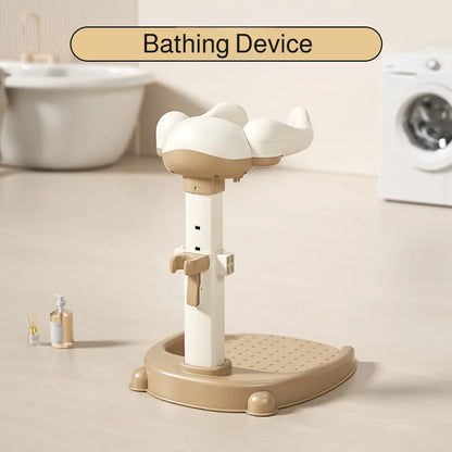 Adjustable Kids Shower Stand with Wraparound Support, Textured Base and Showerhead Holder, Gray or Brown Options for Adult-Supervised Bathing