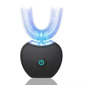 Automatic U-Shaped Electric Toothbrush with Sonic Vibration, USB Rechargeable Design and Blue Light in White, Black, Blue or Pink