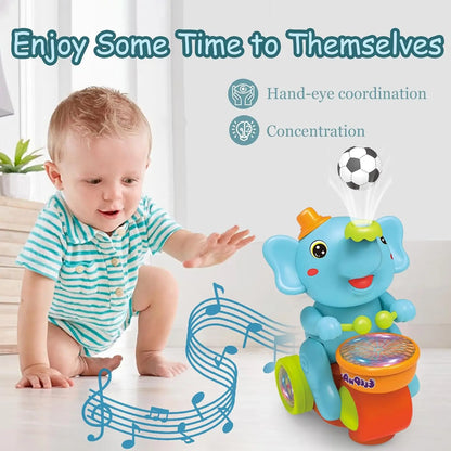 Musical Elephant Crawling Toy with Walking Action, Floating Ball, LED Lights and Drum Sounds for Supervised Baby Floor Play and Gifts