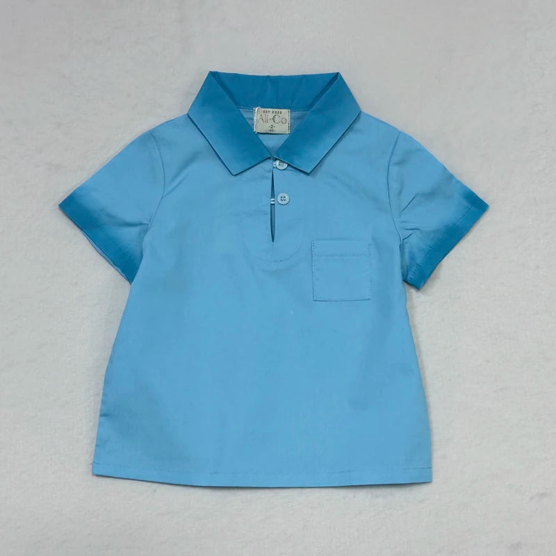 Peach and Blue Sibling Matching Outfits, Cotton Girls Collared Dresses, Boys Shirts and Shorts, Baby Rompers and Toddler Two-Piece Clothing