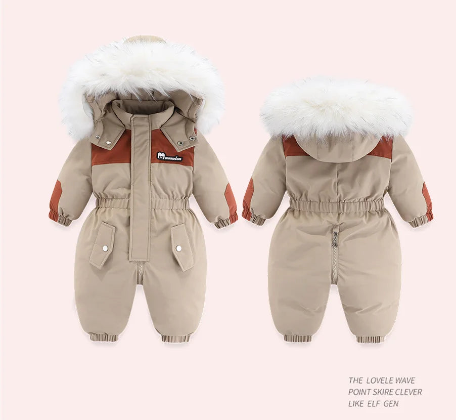 Toddler Hooded Snowsuit by Ircomll, Padded One-Piece Winter Outerwear with Plush-Look Hood Trim, Elastic Cuffs and Pockets, Sizes 18M to 4-5T