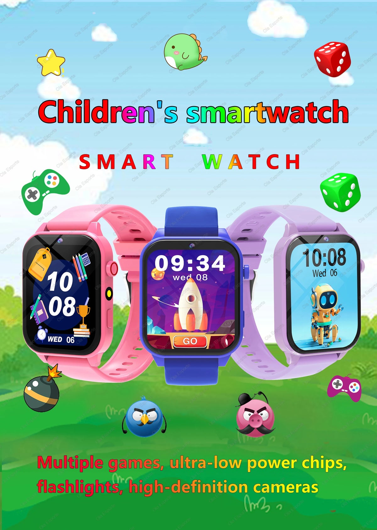 Kids Game Smartwatch HT30 with 18 Games, Camera, 1.83-Inch Screen, Step Counter, Alarm, Calculator and Flashlight in Four Color Choices