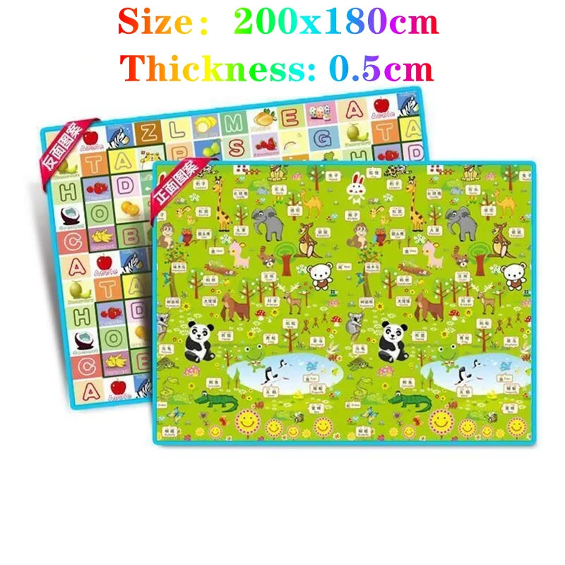 Oversized Baby Floor Play Mat 200 x 180 cm, Double-Sided Animal Print EVA Foam Crawling Rug with 4-5 mm Padding for Supervised Family Activities