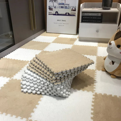 Interlocking Carpet Floor Tiles, Plush 30 cm EVA Foam Puzzle Squares with 1 cm Cushioning for Nursery Corners and Kids Indoor Playrooms