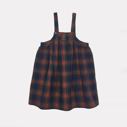 Navy Tartan Sibling Matching Outfits, 100% Cotton Plaid Jumper Dresses, Teen Skirts, Baby Rompers and Coordinating Boys and Girls Tops