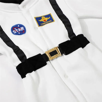 Toddler Astronaut Costume with Long Sleeves, Embroidered Space Details and White Bodysuit Styling for Baby Halloween Photos and Costume Parties