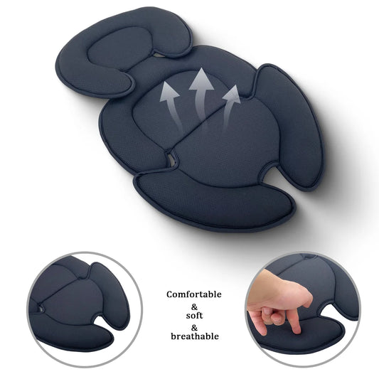 Padded Stroller Seat Insert with Contoured Head and Body Sections, Washable Polyester-Filled Cushion in Black or Gray for Manufacturer-Approved Use