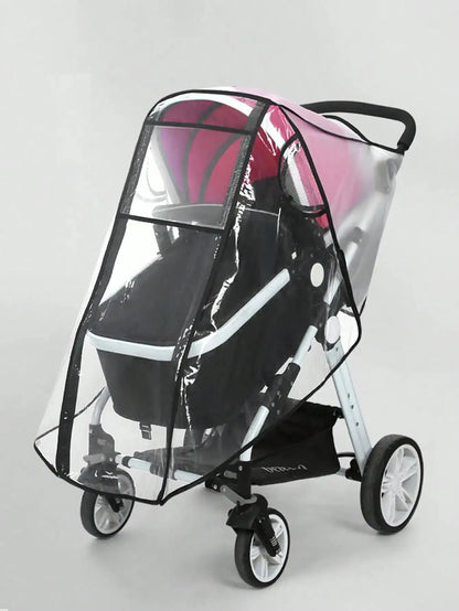 Stroller Weather Shield with Clear Panels, Black Trim and Mesh Side Ventilation, M or L Rain Cover Options for Baby Pushchair Outdoor Outings