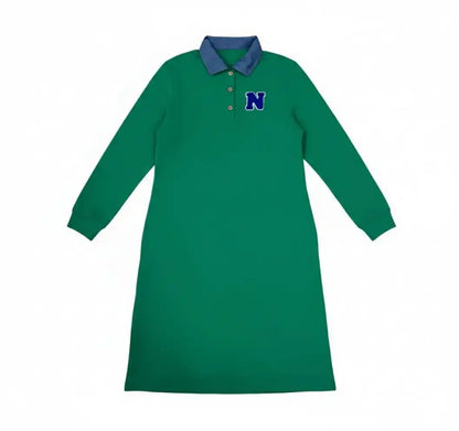 Green Polo Kids Outfits with Navy Letter Patch, Coordinating Girls Dresses, Boys Shirts and Shorts and Baby Girl Set Styles for Family Photos