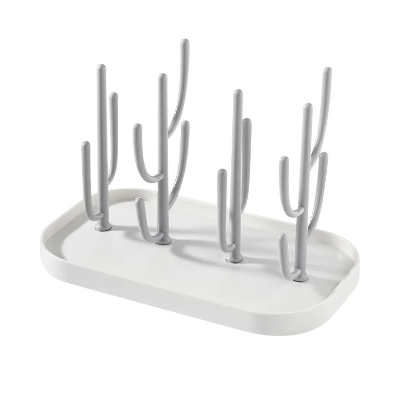 Cactus Baby Bottle Drying Rack with Branch Holders and Water Catch Tray, Portable PP Countertop Organizer for Bottles, Nipples and Pacifiers