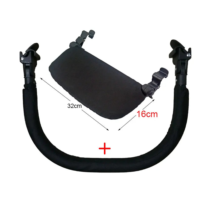 Stroller Footrest and Armrest Accessory Options, 16 cm or 21 cm Oxford Cloth Footboard with Optional Bumper Bar for Compatible Pushchair Frames