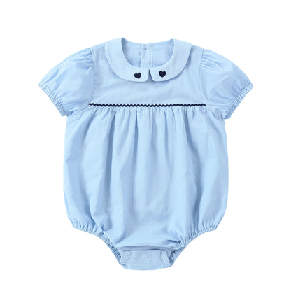 Light Blue Sibling Matching Outfits with Cotton Girls Collared Dresses, Baby Rompers and Boys Plaid Sets, Lyocell Knit Tops and White Separates