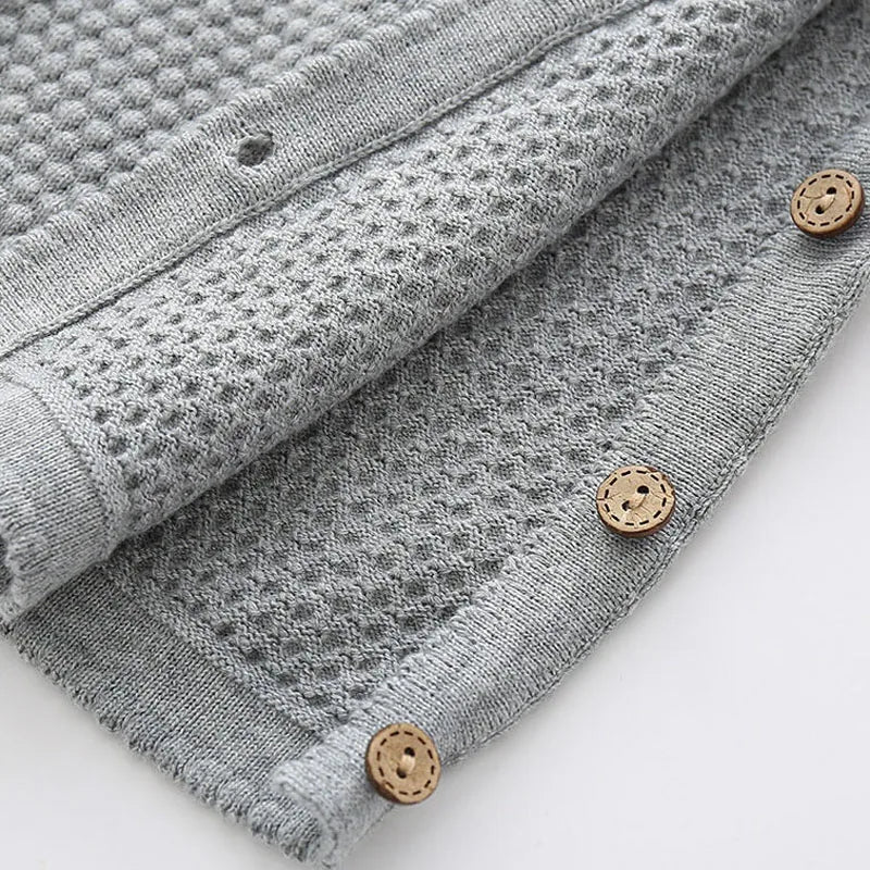 Baby Cotton Knit Sweater Set with Side Buttons and Matching Pants, Textured Two-Piece Outfit for Boys and Girls, Newborn to Toddler Sizes