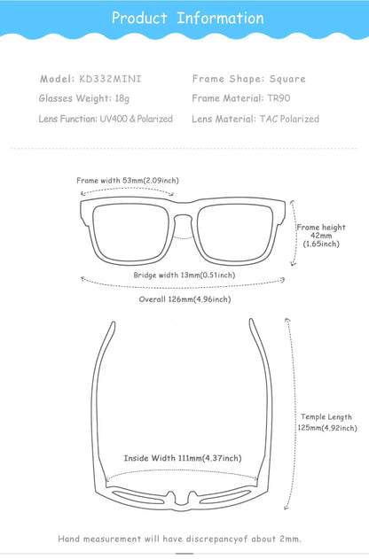 Kids Square Polarized Sunglasses by KDEAM, Lightweight TR90 Frames with Silicone Nose Pads for Boys and Girls Outdoor Play and Travel